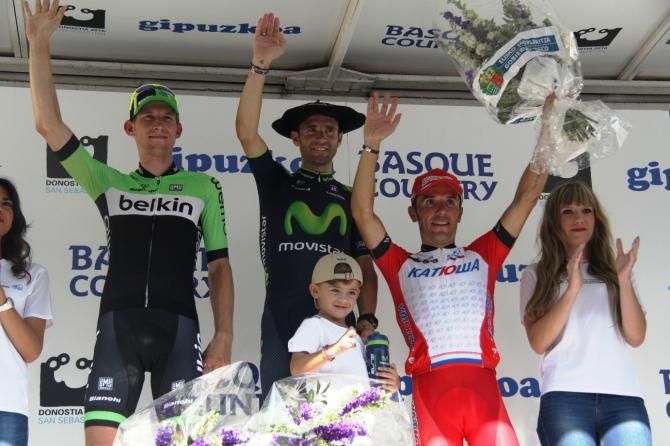 The 2014 Clasica San Sebastian podium: Bauke Mollema, Alejandro Valverde and Joaquim Rodriguez