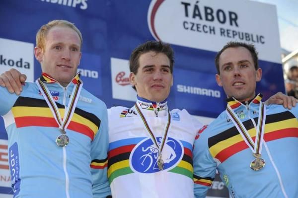 The elite men's podium in Tabor: Klaas Vantornout, Zdenek Stybar and Sven Nys
