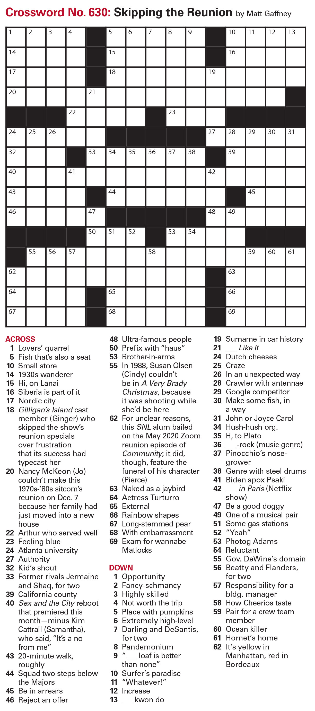 Puzzles: Printable Crossword - Issue: December 9, 2022