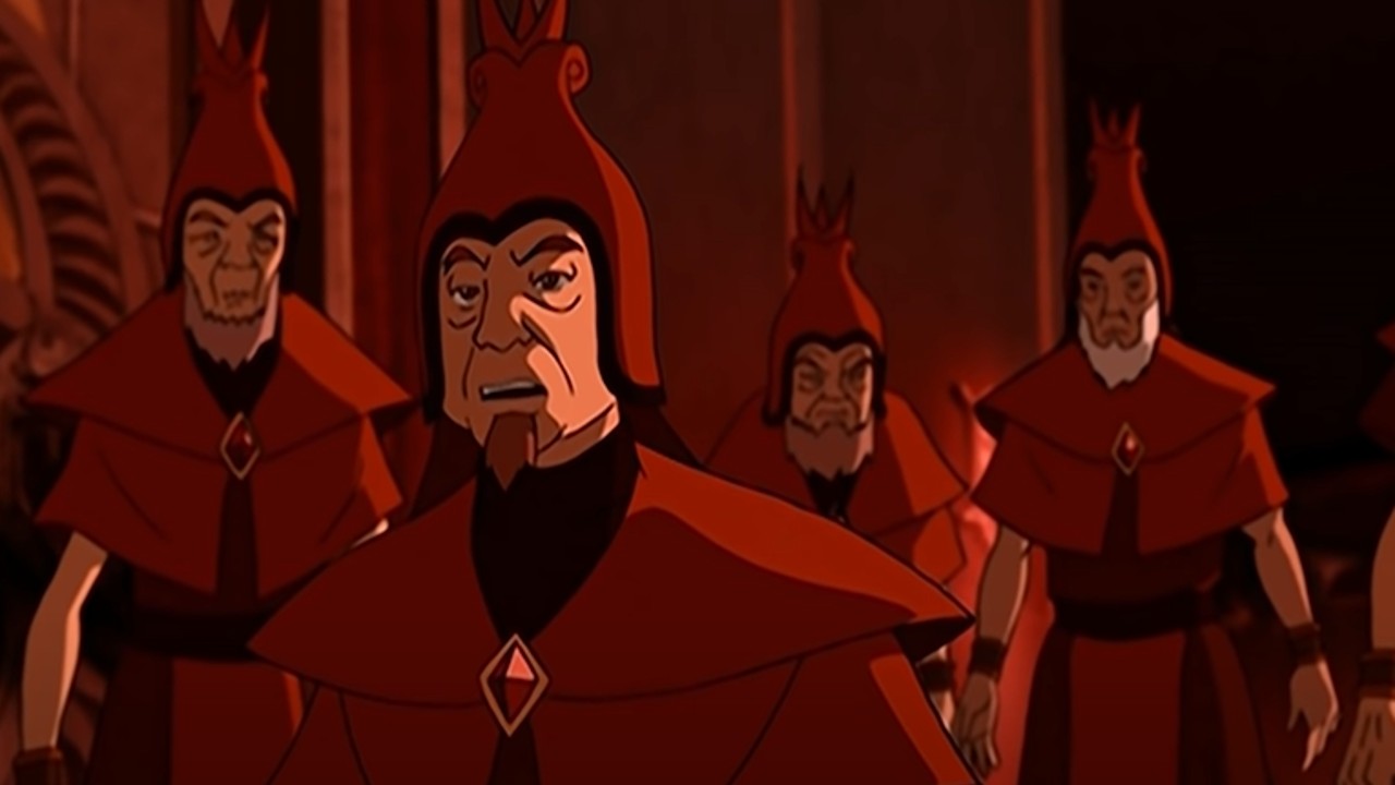 Fire Sage Shyu in Avatar, standing in front of other sages.