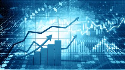 blue stock market chart with up arrows