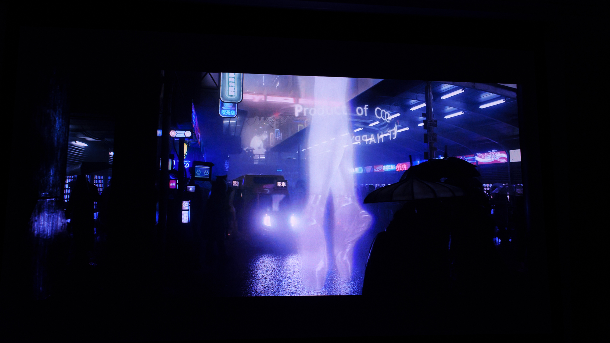 A picture projected on a screen by a JMGO N3 Ultimate projector