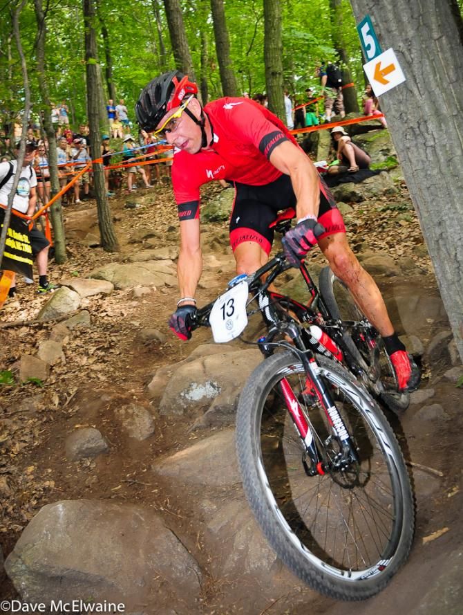 Todd Wells (Specialized) winding his way through one of the rock gardens