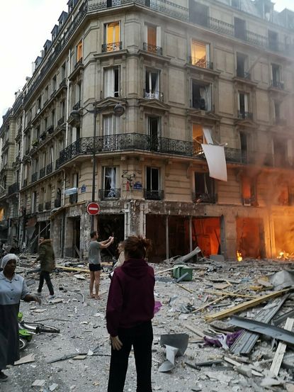 The scene of a gas leak explosion in Paris, France, Saturday, Jan. 12, 2019. 