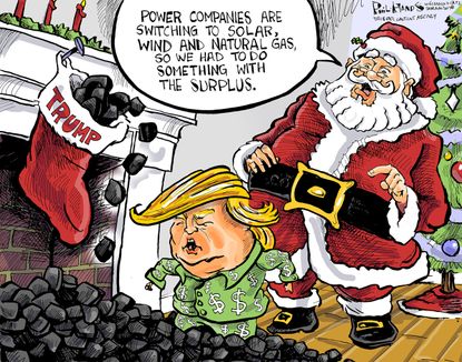 Political cartoon U.S. Christmas Trump coal climate change