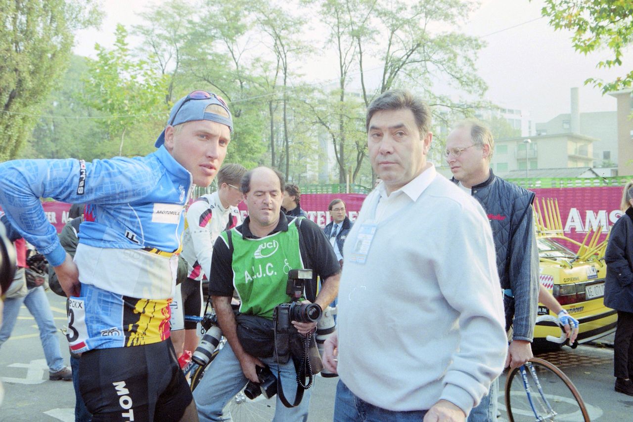 Eddy Merckx and Axel Merckx at the 1996 Worlds in Lugano