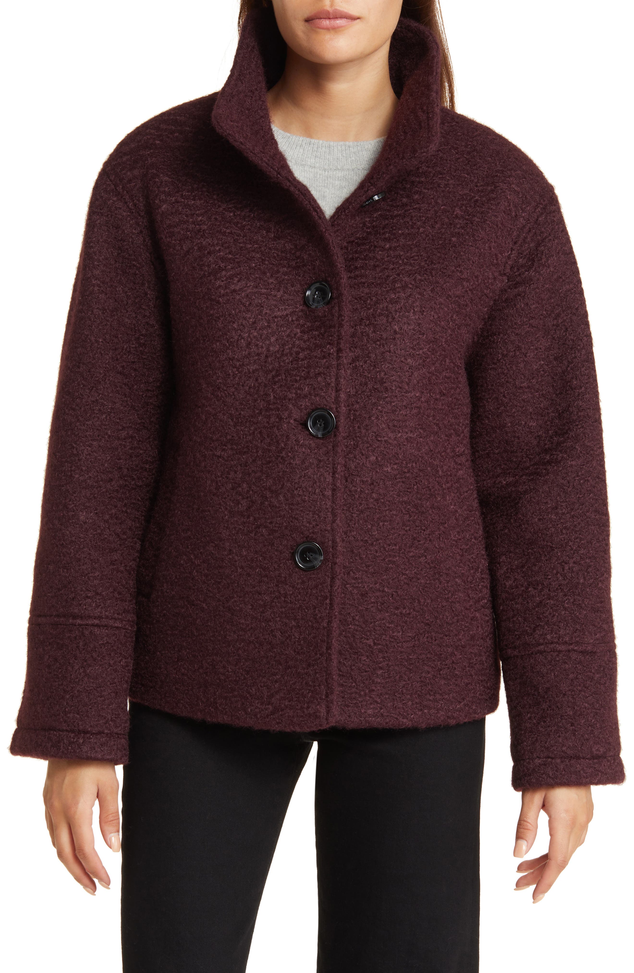 Stand Collar Pressed Bouclé Jacket