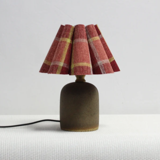 ceramic table lamp with plaid shade