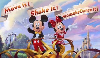 Mickey and Minnie Mouse on board a parade float