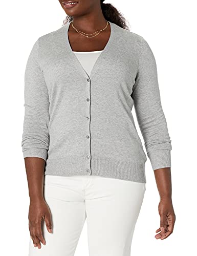 Amazon Essentials Women's Lightweight Cardigan Sweater, Light Grey Heather, Small