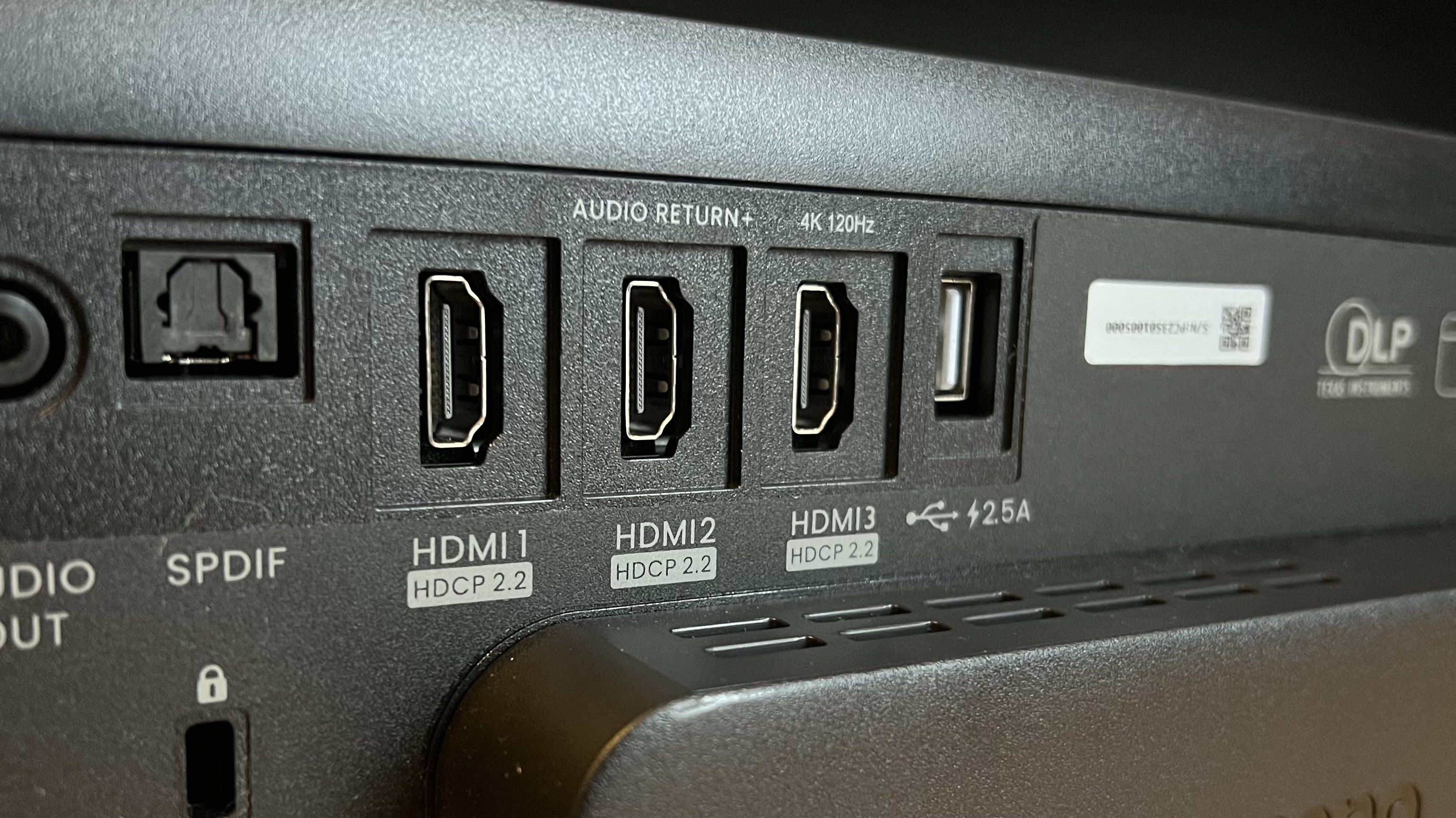 Close up on three HDMI ports on the back of BenQ W4100i projector
