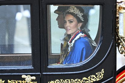 Catherine, Princess of Wales departs the Coronation of King Charles III and Queen Camilla on May 06, 2023 in London, England. 