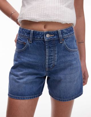 Topshop Denim Editor Shorts in Mid Blue