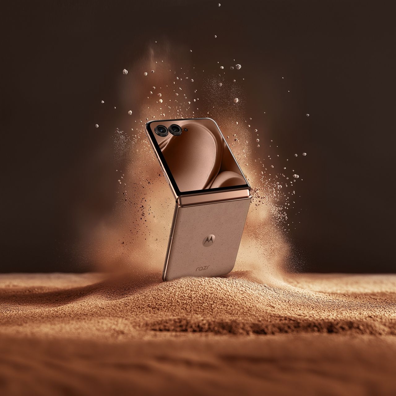 The Motorola Razr Plus (2024) in Mocha Mousse.