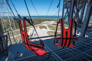 View from the top of United Launch Alliance’s new zipline emergency-escape system at Cape Canaveral Air Force Station in Florida.