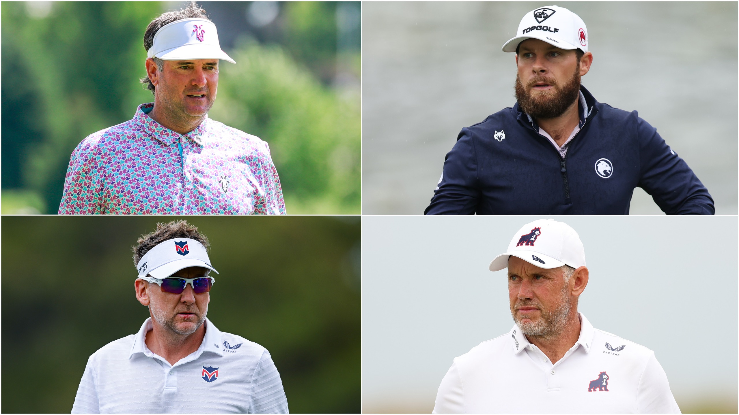 Bubba Watson, Tyrrell Hatton, Ian Poulter and Lee Westwood look on