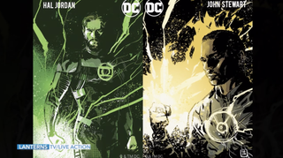 (L to R) Hal Jordan and John Stewart in art for Lanterns from the James Gunn DCU presentation.