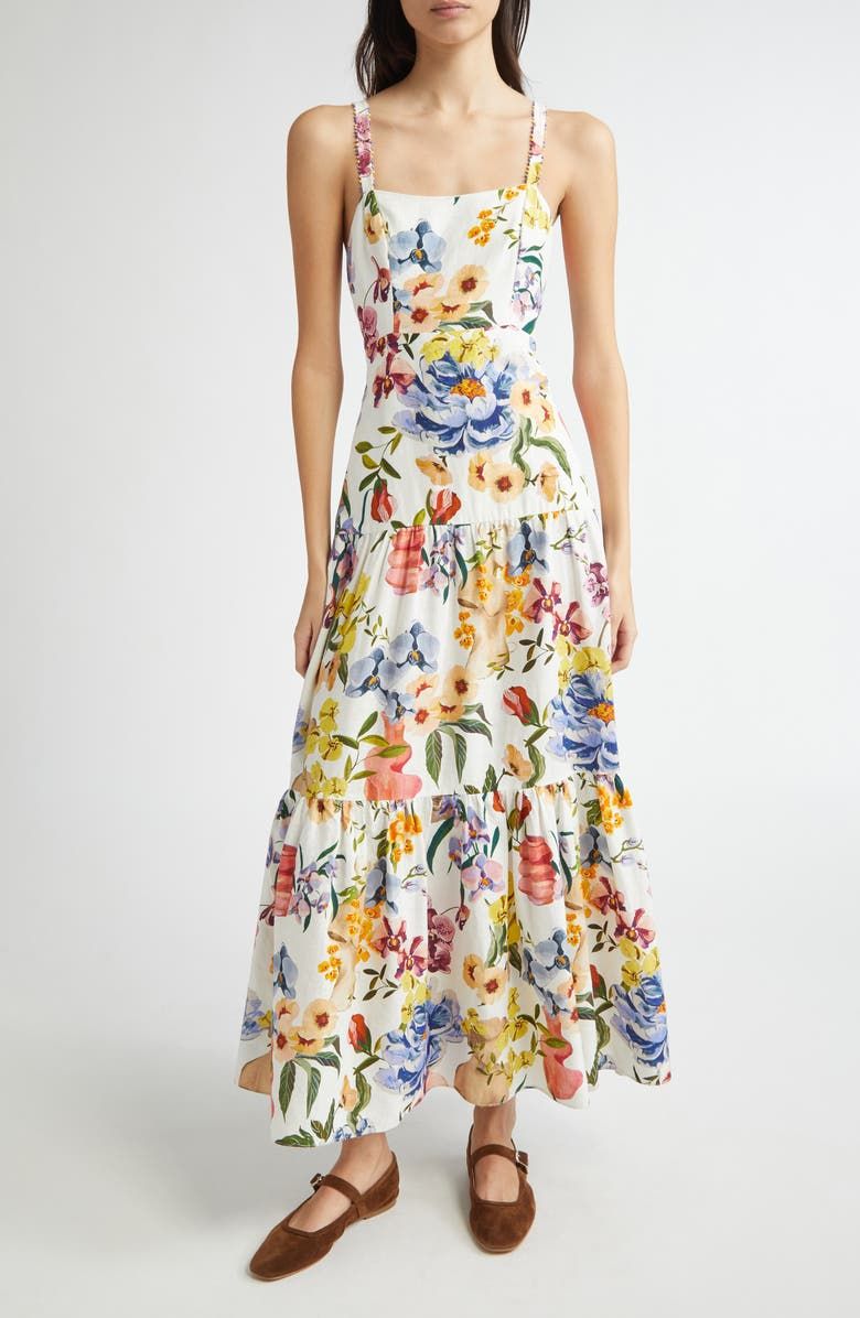 Greek Garden Tiered Linen Blend Maxi Dress