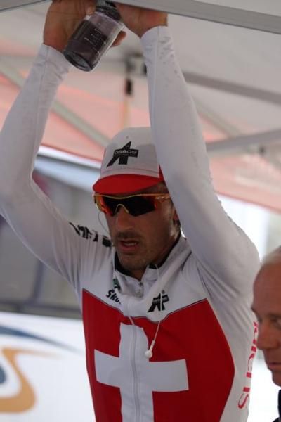 Fabian Cancellara (Switzerland) stretches before the start