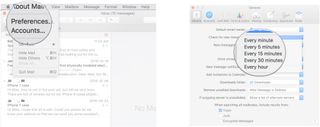 To set how often Mail checks for new messages, click Mail, click Preferences, click the General tab, click the dropdown next to Check for new messages, click a frequency