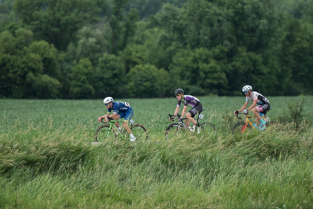 Evan Bybee (Team Arapahoe Resource), Oliver Flautt (Lupus Racing Team), and Jake Magee (ELBOWZ) form one of the many breaks that didn't last long on the rural circuits.