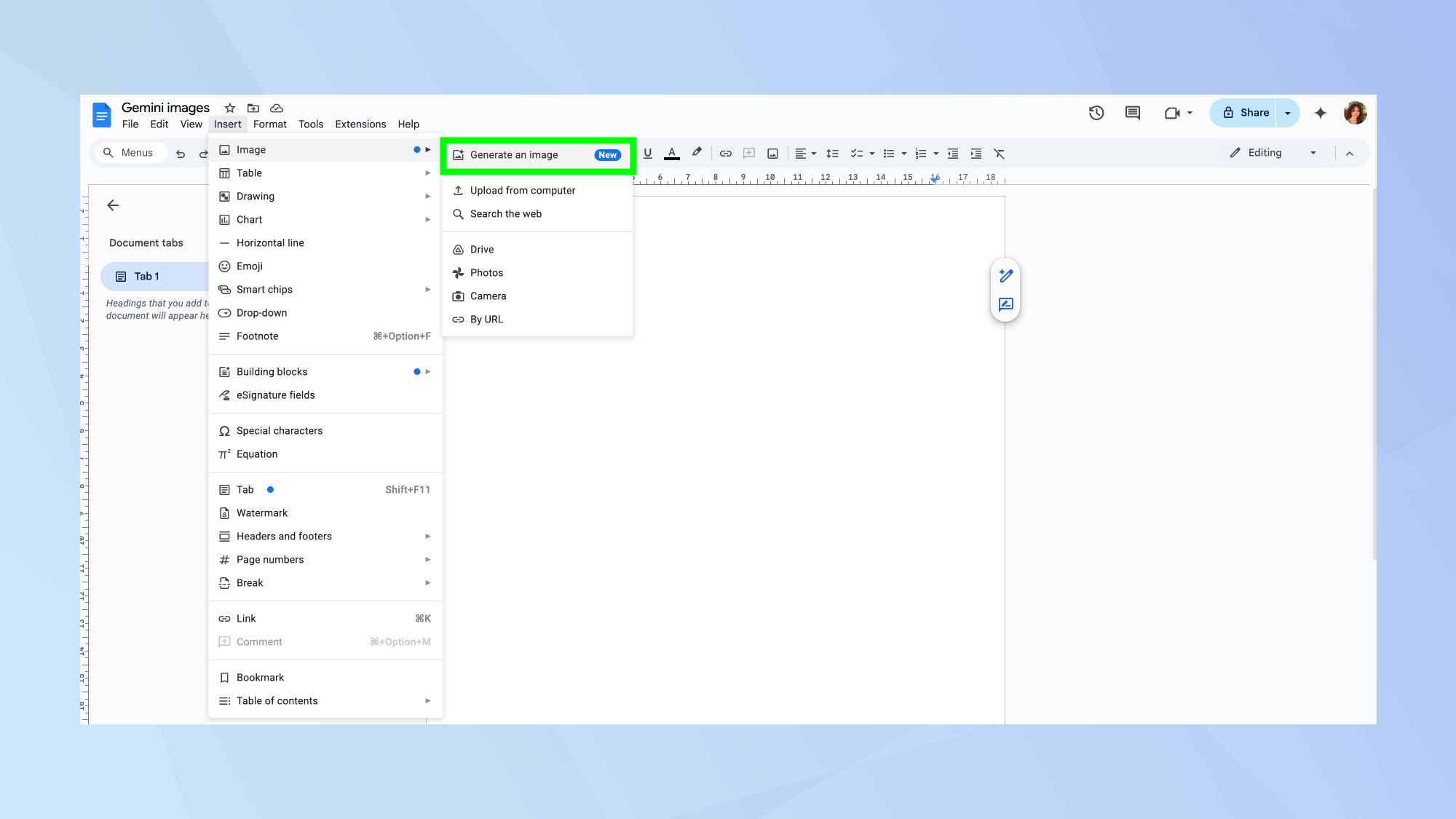 How to generate an image in Google Docs