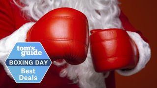 Shutterstock image of Santa Claus wearing boxing gloves