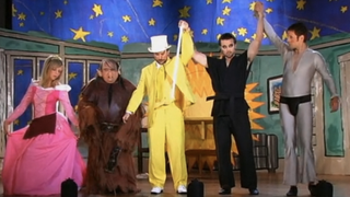 The It's Always Sunny gang take a bow after performing Charlie's musical, The Nightman Cometh.