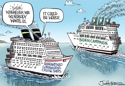 Political Cartoon U.S. Joe Biden Coronavirus DNC quarantined ship democratic primaries