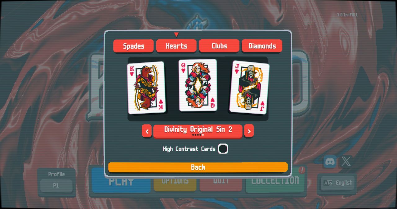 A series of screenshots showing the new card skins for Balatro's newest update.