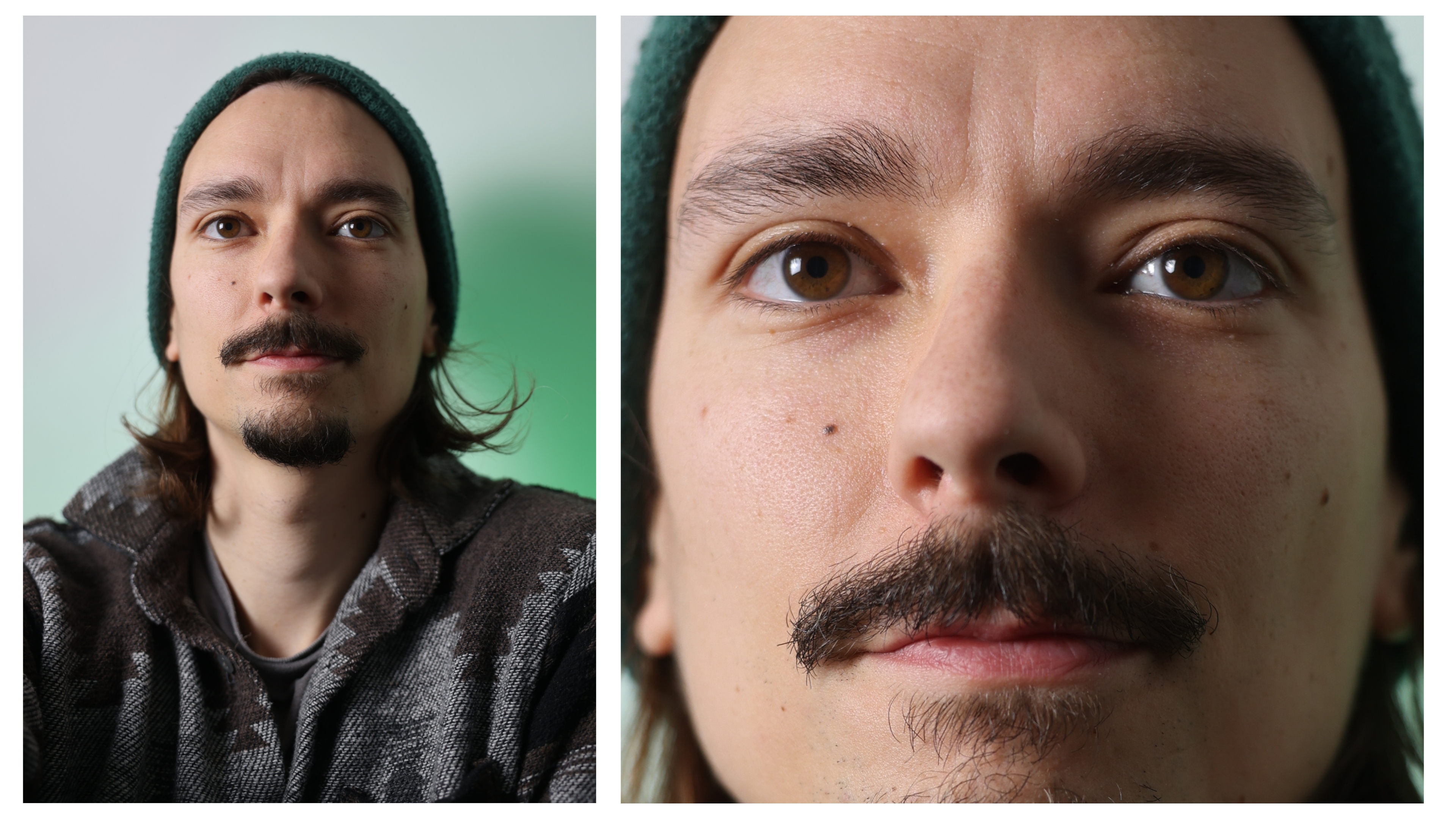 A portrait shot of a man, with a close-up of his face