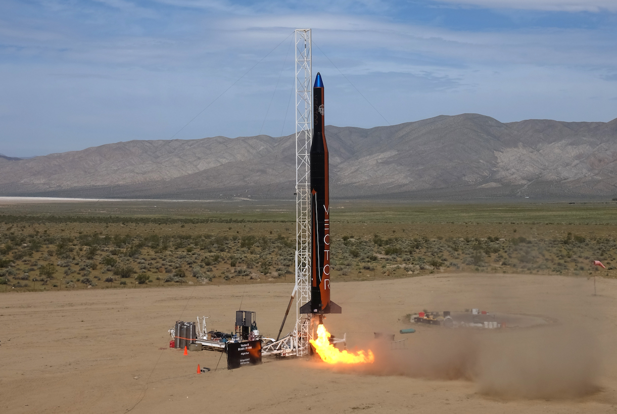 The Vector-R rocket by Vector Space Systems heads skyward on its first test launch from Mojave, California.