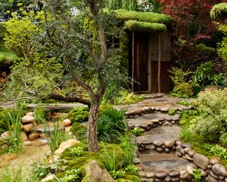 stone pathways in a Japanese-style garden