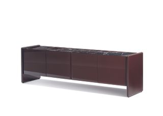 Milan Design Week Minotti Logan console unit in red with black and red marble top