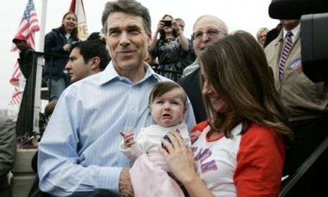 Rick Perry during a campaign stop in Spartanburg, S.C.: On Friday, the Texas governor (again) tried to name the three federal agencies he&amp;#039;d cut as president, and again muffed it.