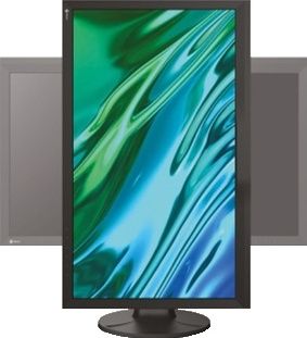 The Eizo ColorEdge CG2700X, with the screen adjusted sideways into a portrait configuration