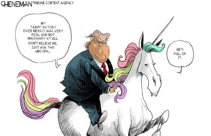 Political Cartoon U.S. Unicorn Trump Mexican Tariffs Imaginary