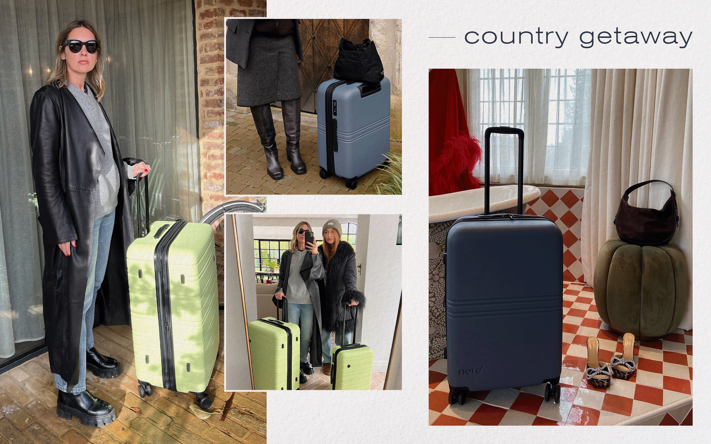 Influencer Emma Thatcher with a Lime Green Stori suitcase from Nere