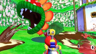 Mario attacking a Piranha Plant in Super Mario Sunshine