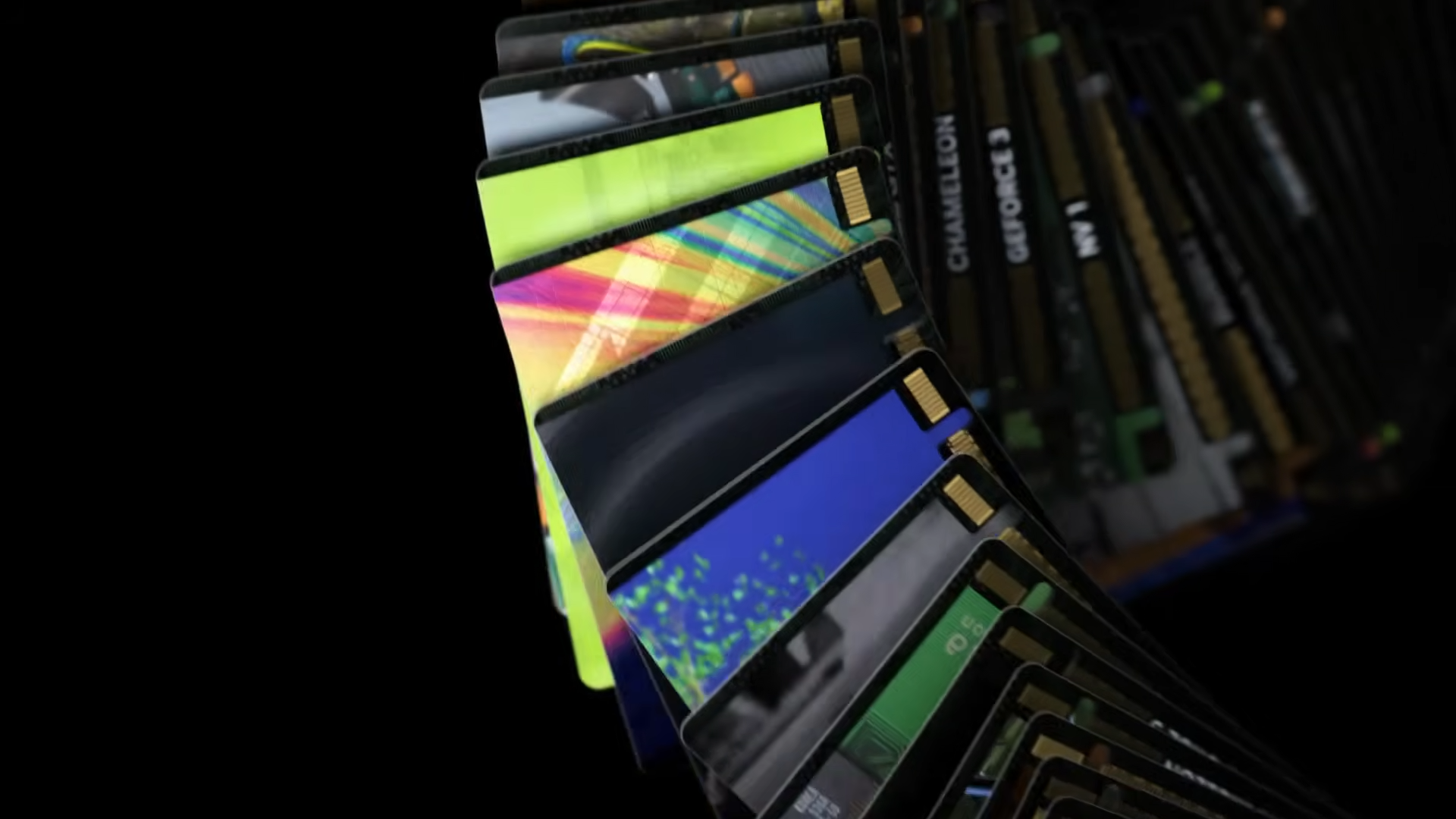 Nvidia's collectible trading cards on a black background