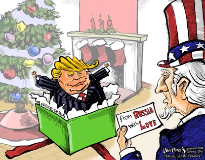Political cartoon U.S. Donald Trump Russia Christmas