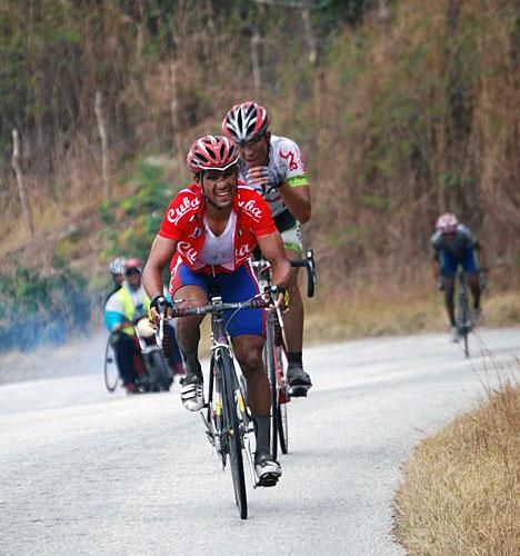 Cuban rider Arnold Alcolea leads breakaway companion Jose Alarcon.