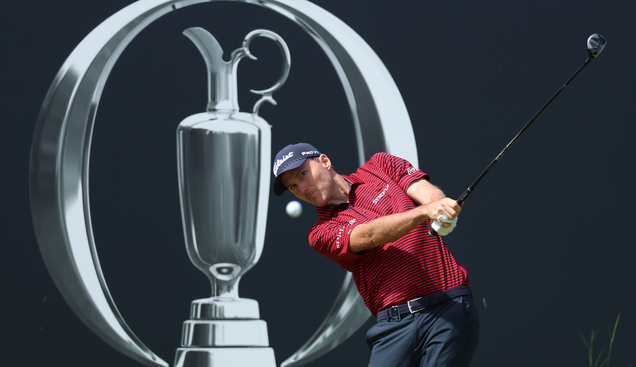 Russell Henley hits a hybrid off the tee