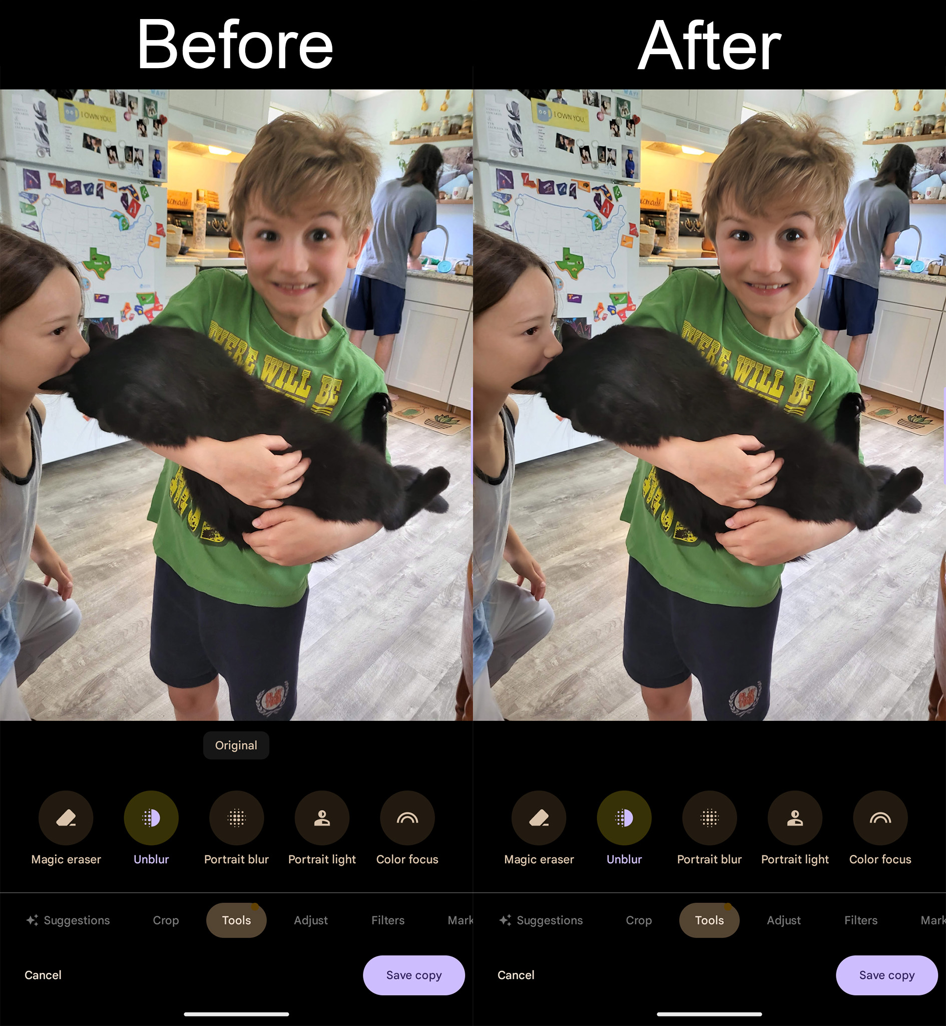Uso de la función Photo Blur de Google en Pixel 7 para limpiar una foto antigua