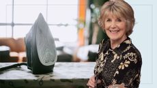 picture of iron on board in living room and cut out of Nancy Birtwhistle over top