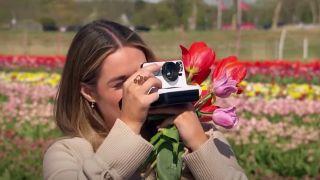 Rachel in the tulip fields in Amsterdam