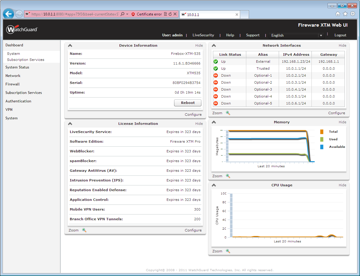 WatchGuard XTM 535 - Web browser