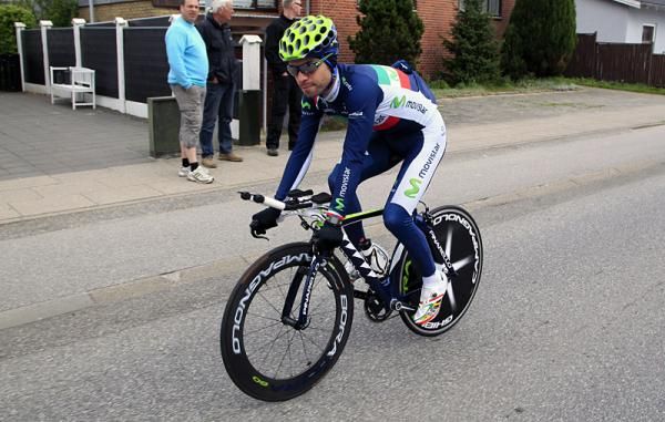 Italian road champion Giovanni Visconti (Movistar) checks out Saturday's time trial course.