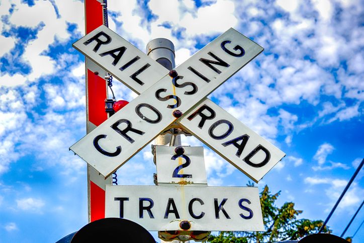 A railroad crossing.