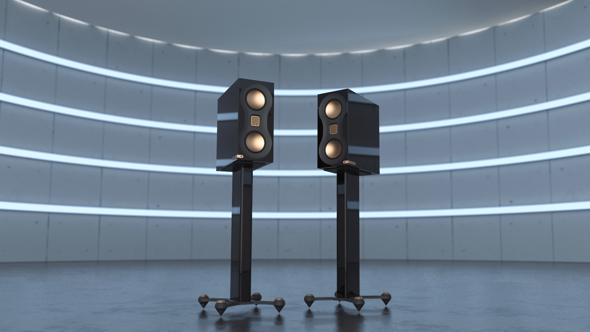 Altavoces de estantería Monitor Audio Studio 89 con soportes en Diseñado Lightroom